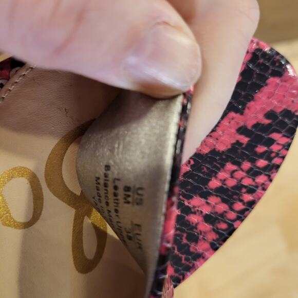 Sam Edelman YARO Pink Snake Block Heel Strappy Sling Back 4" Heel Size 8 - Picture 7 of 8